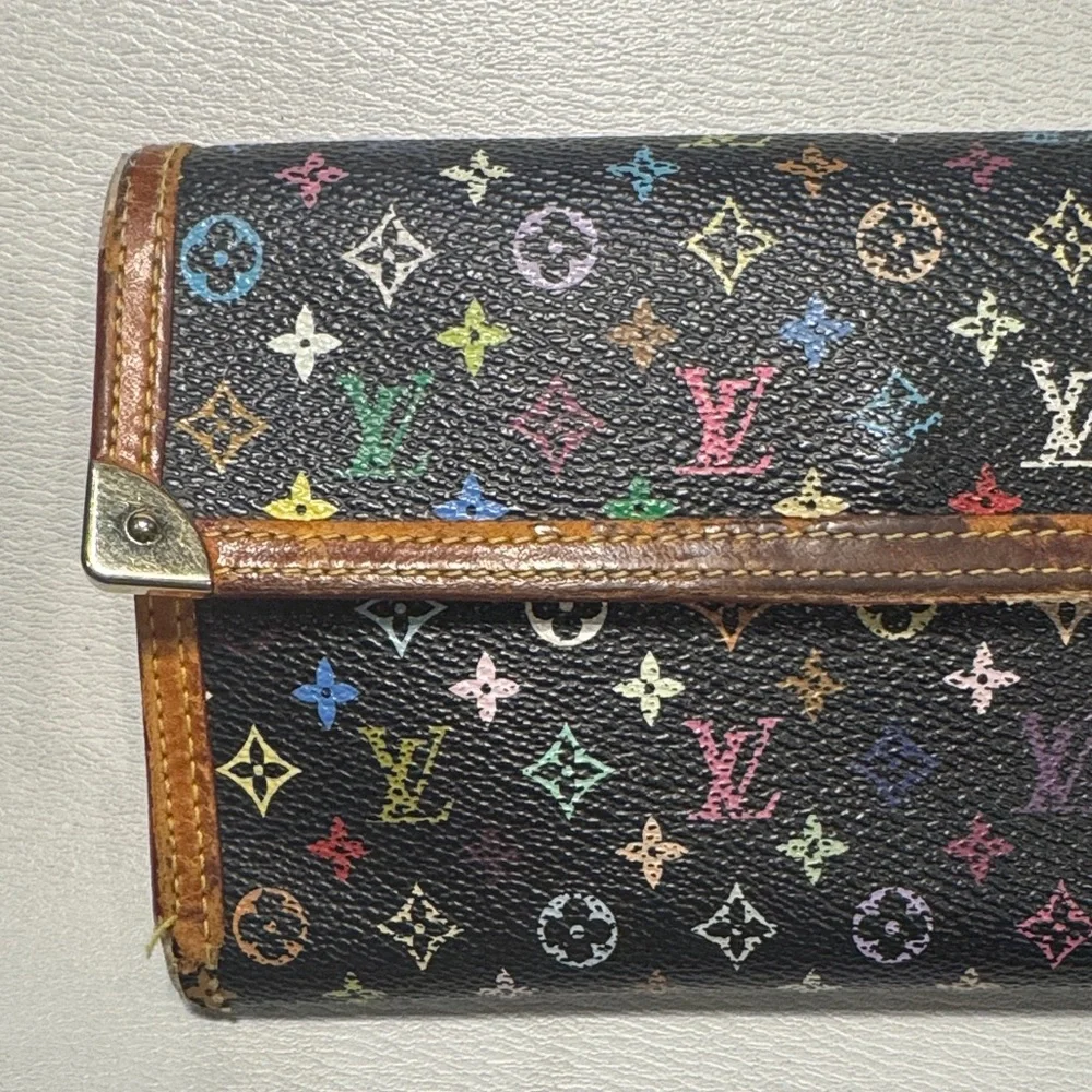 Louis Vuitton LV Black Murakami Multicolor Monogram International Wallet